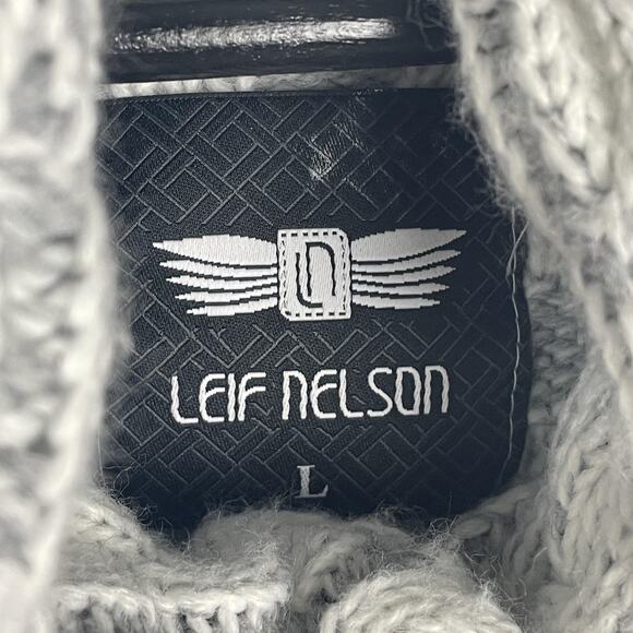 Leif Nelson Mens Large Gray Shawl Collar Toggle Chunky Cable Knit Sweater Cozy - Picture 11 of 12